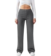 JEKAOYI Womens Casual High Waist Straight Leg Pants Stretchy Button Business Dress Work Pocket Tr...