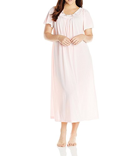 Shadowline Long Gown with Flower Petal Embroidery and Flutter Sleeves - 32280 (Small, Pink)