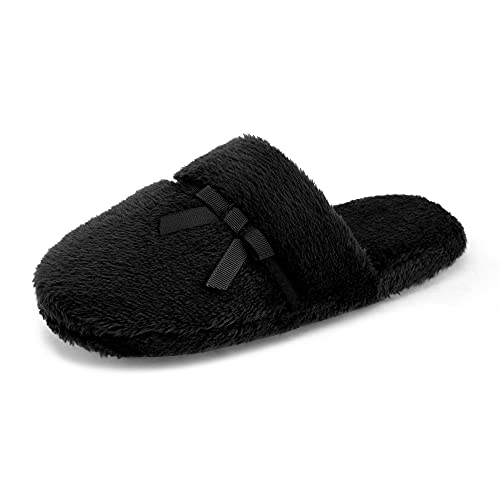 DREAM PAIRS Women s Fluffia House Memory Foam Slippers Fuzzy Fluffy Slip On Indoor Bedroom Furry Cute Slip On Home Faux Fur Soft Shoes Size 5-6, Black