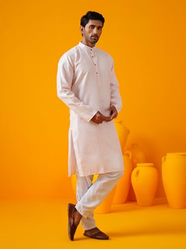 Image of SOJANYA (Since 1958 Men's Silk Bend Krochet Thread Embroidered Kurta with White Pyjama