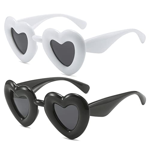 YAMEIZE Vintage Heart Shaped Sunglasses - Unique Punk Inflated Sun Glasses Thick Frame Party Love Glasses for Women Men