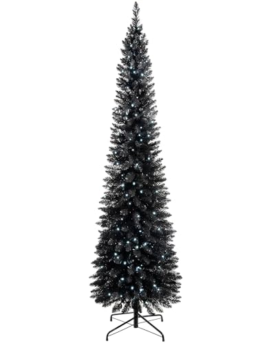 WeRChristmas Pre-Lit Pencil Christmas Tree with 180 LED Lights 6.5 feet/1.95 m - 25 x 25 x 213 cm Black
