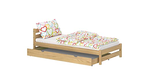 WNM Group Cama infantil Nadia para niñas y niños – Cama juvenil de madera maciza – Cama con cajones – Cama funcional 180 x 80 cm – Pino natural