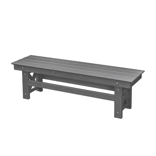 SEEHILL HDPE Outdoor Bench, 55" Patio Bench Outdoor Furniture, Poly Lumber Adirondack Benches, Fade-Resistant HDPE Garden Backless Benches for Park, Poolside, Porch, Smoke Gray