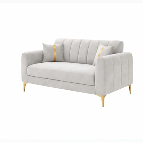 Image of Hermione Luxe Velvet-Suede Fabric 3 Seater + 2 Seater Sofa Set | Golden Legs | Comfortable & Spacious Seating | Modern Sofa Set for Living Room - Light Gray