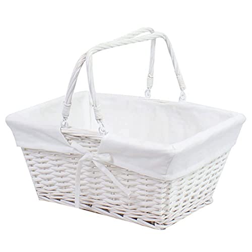 JVL Split Willow Shopping Storage Basket with Lining, White