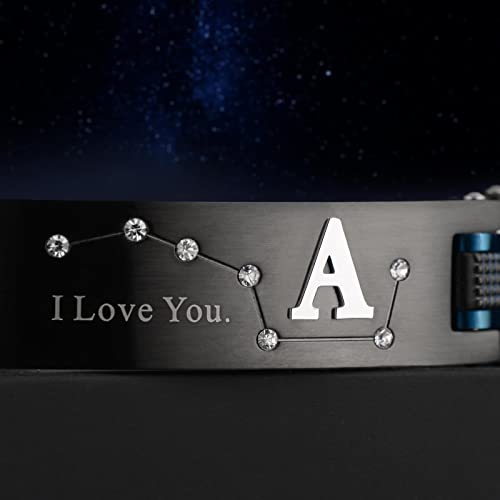 Men's Bracelet, Black and Blue Ion Stainless Steel, Initial Curved Plate, Gift for Boyfriend, Husband, Father, Comes with Gift Box2