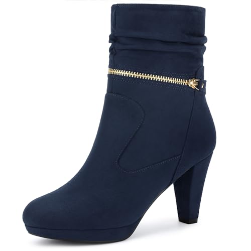 Allegra K Women's Ankle Zip Platform High Heel Mid Calf Boots