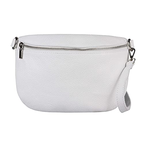 ITALYSHOP24 OBC Made in Italy Damen Leder Tasche Gürteltasche Crossbody Hüfttasche Bauchtasche Umhängetasche Cross-Over Bodybag Schultertasche Handytasche (Weiß)
