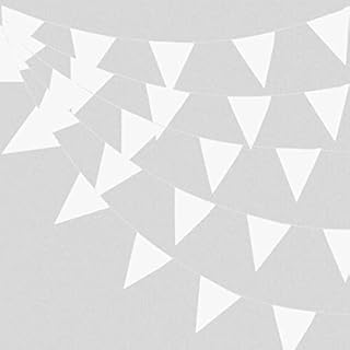 ZSNICEYH 40 Meters 131 Feet White Fabric Bunting Triangle Flags Pennant Banner Party Decorations Garlands for Wedding Indoor Outdoor