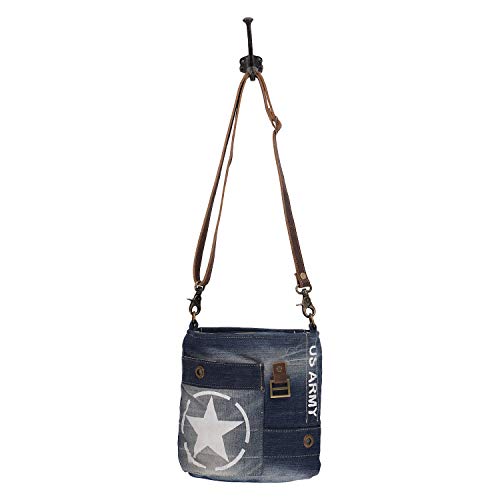 Myra Bag womens Star Denim Upcycled Canvas Cotton & Leather Shoulder Bag S-16274