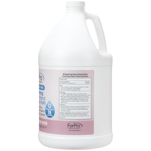 Image of ForPro Alcohol-Free Foaming Instant Hand Sanitizer, 1 Gallon Refill (Pack of 4) - Moisturizing, Dye-Free Formula, Whispering Rose Scent