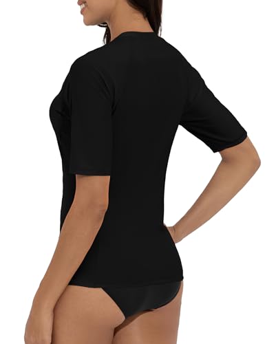 Tournesol Women's Rash Guard Short Sleeve Swim Shirt Zip Front Swim Top UV Sun Protection Swimsuit Top No Bra3