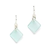 Delicate Diamond Sea Glass Earrings (Ocean) Beach Glass Earrings for Women by EcoSeaCo, using sustainable, recycled and repurposed material. Handmade Jewelry in the USA