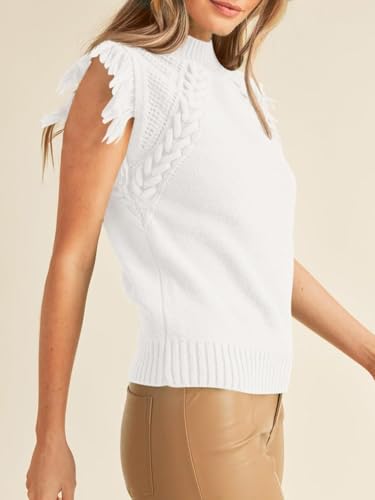 Image of Womens Summer Sleeveless Sweater Vest 2025 Mock Neck Cable Knit Fringe Cap Sleeve Boho Trendy Pullover Tank Tops