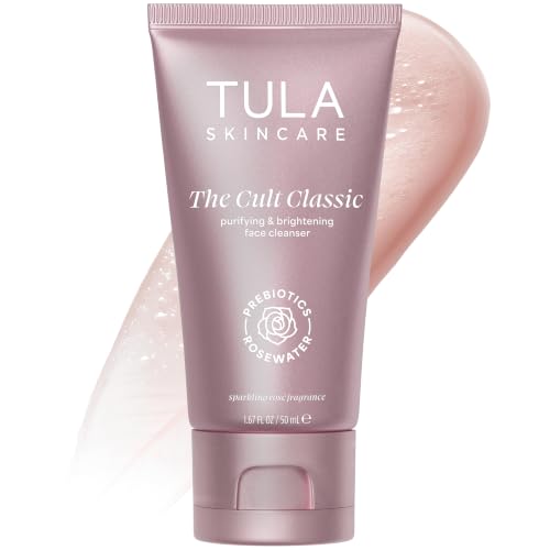 Image of TULA Skincare Cult Classic Purifying Face Cleanser, Sparkling Rose, Daily Wash for Pores & Skin Balance with Prebiotic Extracts, Antioxidants & Turmeric, Deep Cleansing, Travel-Size, 1.67 FL OZ