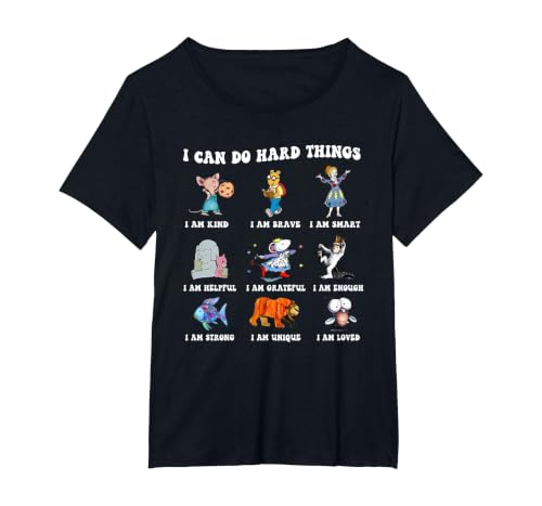 Read Book Characters I Can Do Hard Things Back to School T-Shirt, Women's Plus, Black, 6X