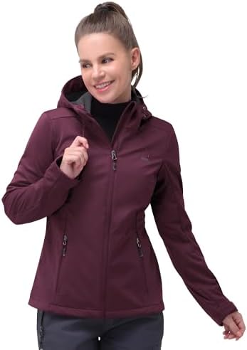 33,000ft Damen Softshelljacke Wasserdichte Funktionsjacke mit Kapuze | Atmungsaktiv, 4-Wegen Stretch, Winddicht, 4 Taschen, Reflektierendes LOGO, Übergangsjacke für Radfahren, Wand