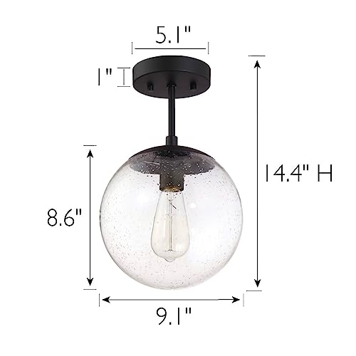 Image of Design House Gracelyn 1-Light Dimmable Semi-Flush Ceiling Light, Clear Seedy Glass, Matte Black, 588517