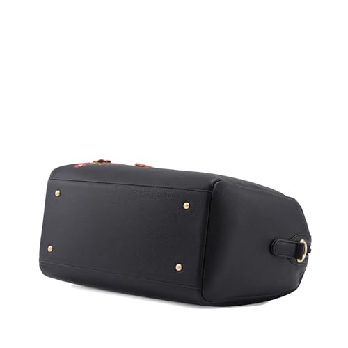 Image of Caprese Erica Satchel, Black-Medium | Sleek Embroidered Handbag for Women with Secure Top Zip | Multiple Compartments | Perfect for Casual & Daily Use