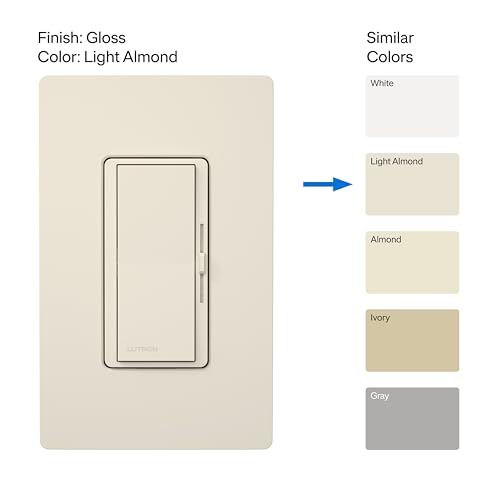Image of Lutron Diva LED+ Dimmer Light Switch for Dimmable LED, Halogen, and Incandescent Bulbs, 150 Watt, Single-Pole or 3-Way, DVCL-153P-LA, Light Almond