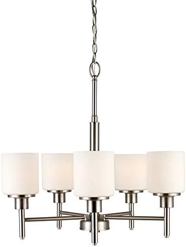 Design House 556639 Aubrey Transitional Indoor Light Dimmable Frosted Glass, 5 Chandelier, Satin Nickel