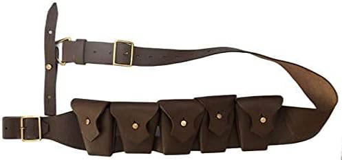 British Army Infantry Military Reproduction Genuine Pebble Leather Brown 5 Five Pocket Pouches P1903 1903 WW1 WWI & WW2 WWII Ammo Clips Rounds Shoulder Rig