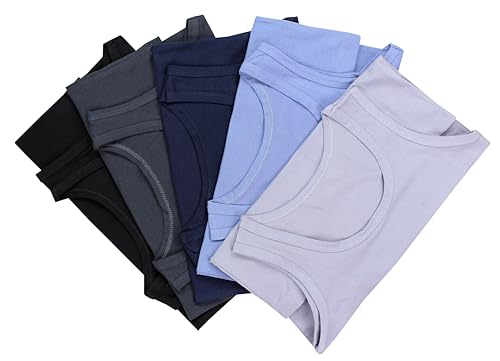 TupTam Unterhemden Jungen – 5er Pack Ärmellose Kinder Unterhemden, Baumwolle, Bequem & Atmungsaktiv, Farbe: Schwarz Dunkelblau Anthrazit Grau Blau, Größe: 104-110