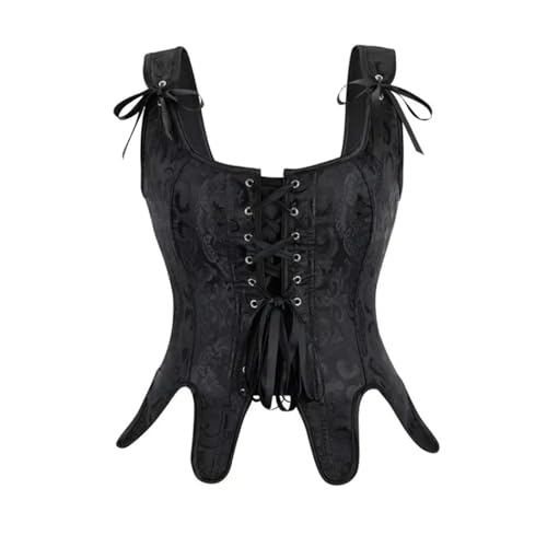 Corset en jacquard noir XL au design rétro brodé avec baleines