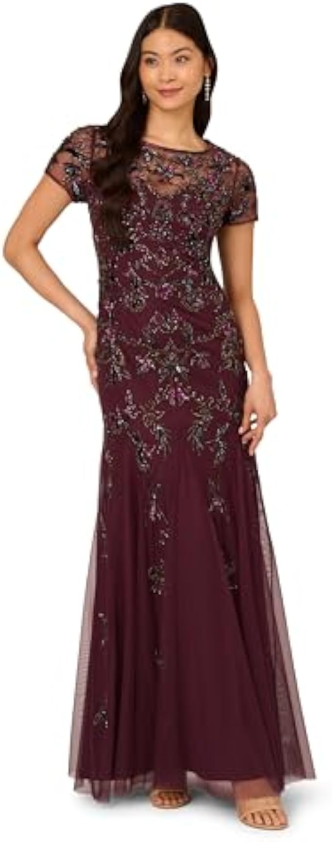 Adrianna Papell Women's Beaded Godet Long Dress