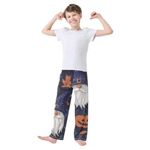 Gnome Maple Leaf Print Boys Long Pants Soft Trousers Elastic Waist Kids Lounge Bottoms with Pockets S-XL3