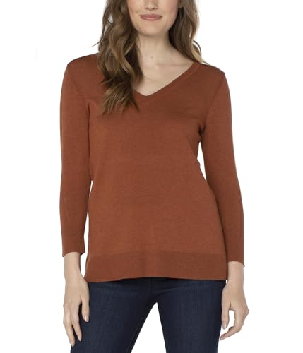Liverpool Womens 3/4 Sleeve V-Neck Sweater with Pique Copper Heather Large - Main Image