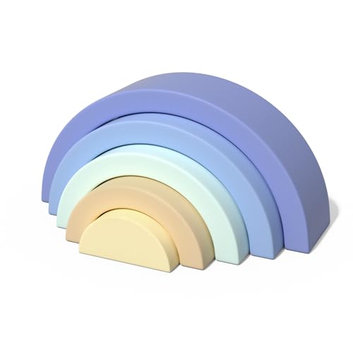 Asweets Wooden Stackable Rainbow Toy 5 PCS Wooden Building Blocks Set for Baby Kids and Toddlers Montessori Rainbow Nesting Puzzle Enhance Hand-Eye Coordination Cognitive Development Blue