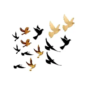 VAH- Kya Bat Hai !! Birds Acrylic Wall Art Golden and Black Wall Decor Stickers, Acrylic Wall Stickers, Acrylic Mirror Sticker, Decorative Mirror Stickers for Wall, Decorative Stickers for Wall.