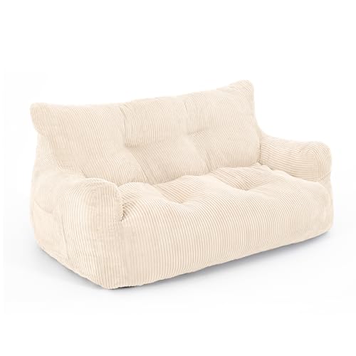 Pamapic Sitzsack, Sitzsack Erwachsene mit Füllung, Doppeltes Lounge Sessel mit Tragbarem Griff, Modernes Ergonomisches BeanBag, Indoor Sitzsäcke Stuhl für Wohnzimmer, Schlafzimmer, Spielzimmer, Beige