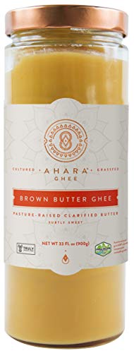 Ahara Rasa Brown Butter Truly Grassfed Ghee, Lactose & Casein Free USDA . No Salt, No GMOs. Made in USA. Animal Welfare Approved, 33oz