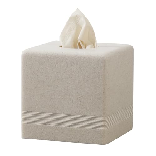 Haocoott Tissue Box Cover Square, Resin Facial Tissue Holder Covers Cube Toilet Paper Holder Case Dispenser Home Decorative for Bathroom Kitchen Bedroom Living Room Office (Beige)