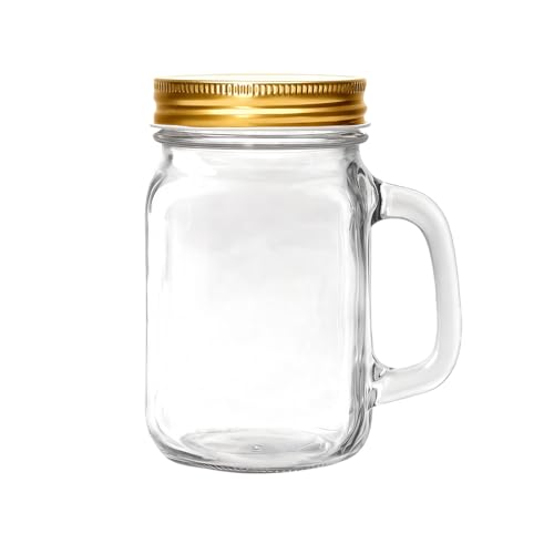 500ml/17oz Empty Clear Glass Mason Jar Mugs Tumbler with Handle and Metal Screw Cap Wide-Mouth Drinking Glasses Beer Glassware Drinking Cups for Milk Tea Cocktail Smoothies Beverages