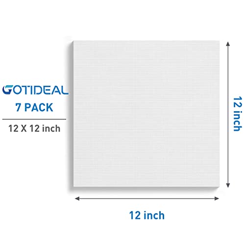 Image of GOTIDEAL Stretched Canvases for Painting, 12x12 Inch Set of 7, Primed White - 100% Cotton Blank Art Square Canvas Boards for Painting for Acrylic Pouring, Oil Paint Dry & Wet Art Media