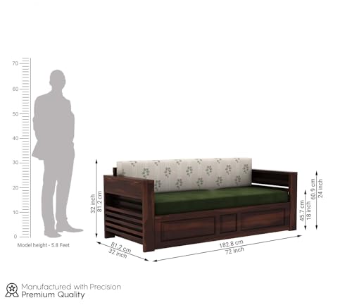 Image of Mamta Furniture Sheesham Wood Foster 3 Seater Sofa Cum Bed for Living Room Three Seater Sofa Bed for Home Sofa Com Bed Sheesham Wood |(Walnut Palm Leaf Stripes)