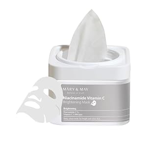 Mary&May Niacinamide Vitamin C Mask | 30 Sheets | Daily Korean Face Mask | Hydrates, Boosts Elasticity, Strengthens Skin Barrier & Reduces Dark Spots | Moisturizing & Firming Sheet Mask