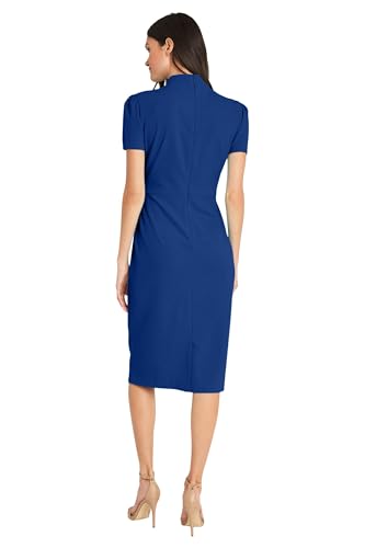 Maggy London Women's Midi Short Sleeve Sheath with Neck Tie Career Office Work Wear, Surf The Web3