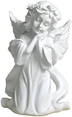 Praying Girl Angel Statues and Figurines Cute Memorial Resin Wings Cherubs Sculpture Outdoor Garden Home Decorations for Living Room Book Shelf Cabinets Table Centerpieces Ornament (B, White)