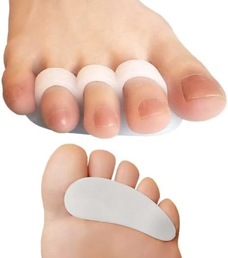 4Pcs White Toe Separators Hammer Toe Straightener, Three Pairs of 3-Loops Spacers for Bunion Corrector for Men and Women,Toe Spacers for Yoga,Overlapping Toe,Bunion Relief,Bunion Pads,Foot Health,