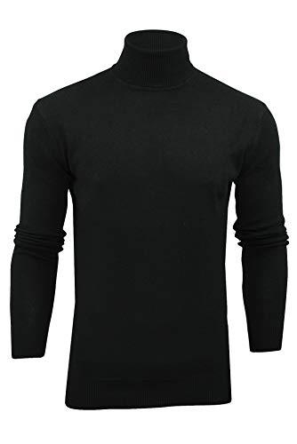 Xact Men's Roll Neck Jumper – Cotton Polo Neck Turtleneck Knitted Jumper Slim Fit Fine Knit (Black) XXL