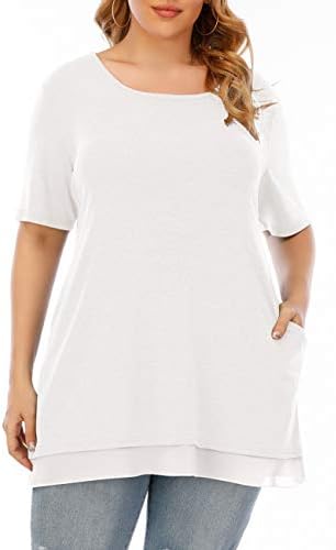 Aksbgg Womens Plus Size Tunic Tops Summer Short Sleeve Casual Loose Shirts Blouse with Pocket