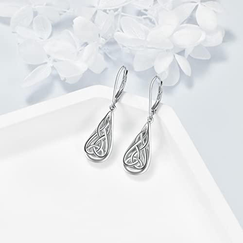 Celtic Earrings Gifts for Women Sterling Silver Irish Celtic Knot Teardrop Dangle Earrings3