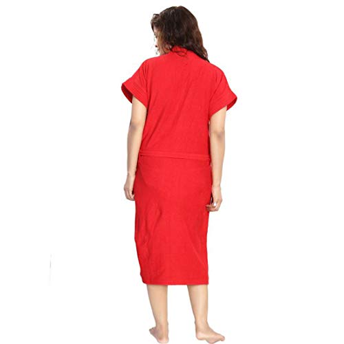 Image of bathrobes terry cotton free size bathrobe for women, bathsuit fit up to 42 inches chest size ladies - Blood Red bathrobe