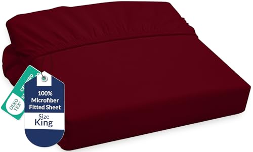 Image of Royale Linens Fitted Sheet King - Ultra Soft 1800 Brushed Microfiber - Hotel Luxury Bottom Sheets - Wrinkle Free & Fade Resistant - Deep Pocket Fitted Sheet Only (King, Burgundy)