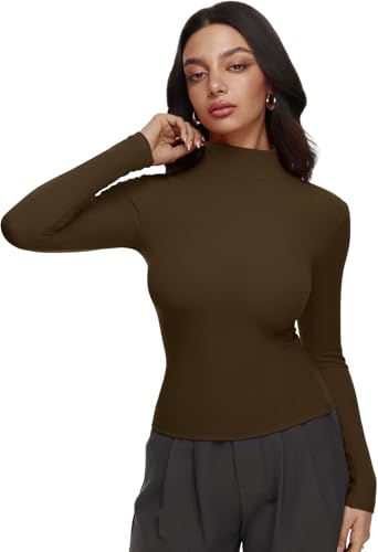Image of REORIA Women's Turtleneck Tops Slim Basic Mock Neck Long Sleeve Shirts 2025 Fall Winter Layering Outfits